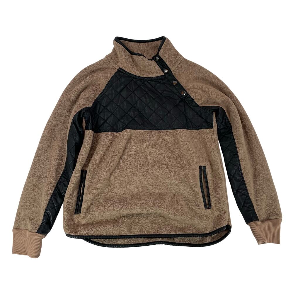 Abercrombie & Fitch Quilted Faux Leather Fleece Pullover Tan Brown Women’s Small